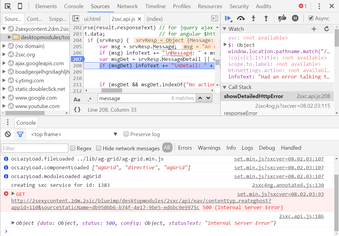 Showing JavaScript exception message in Chrome dev tools - Stack